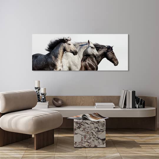 Empire Art Direct 63" x 24" Horse Trilogy 1 Frameless Free Floating Printed Tempered Glass Wall Art